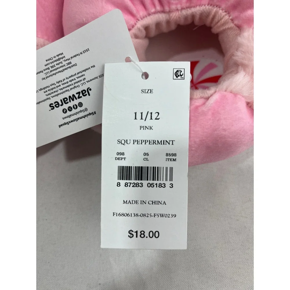 Squishmallows Peppermint Hot Cocoa Plush Slippers Pink Kids Size 11/12‎ NWT